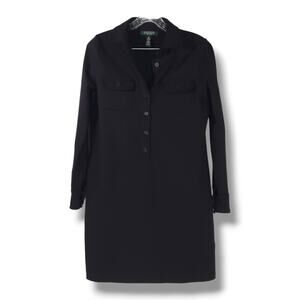 Lauren Ralph Lauren Black Petite Shirt Dress S Long Sleeve Preppy Classic Chic